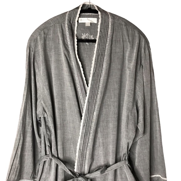 Large Eileen West Bathrobe Robe Sleepwear Lounge Cotton Lace Grey L/XL Bath - Picture 2 of 11